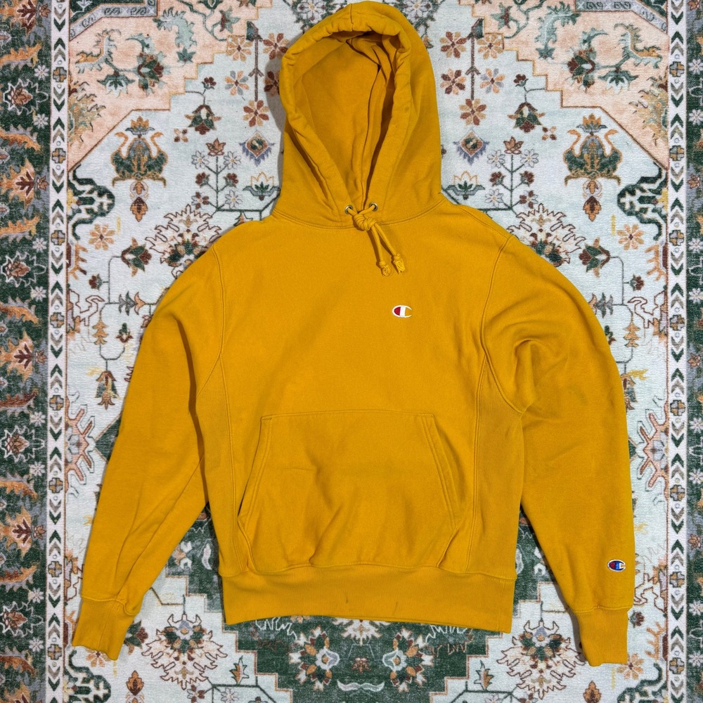 Champion Reverse Weave Yellow Hoodie Sweatshirt Men's Small Pullover‎ Hooded